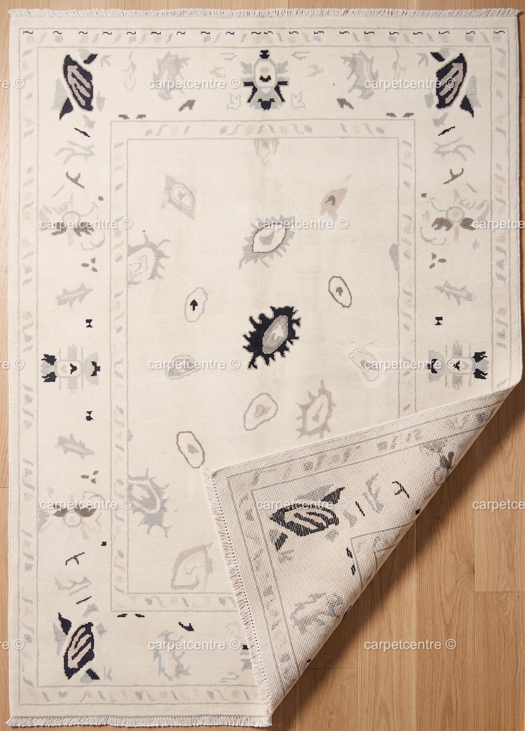 Neutral Oushak Rug | Hand-Knotted Wool Geometric Turkish Area Rug, Boho Decor
