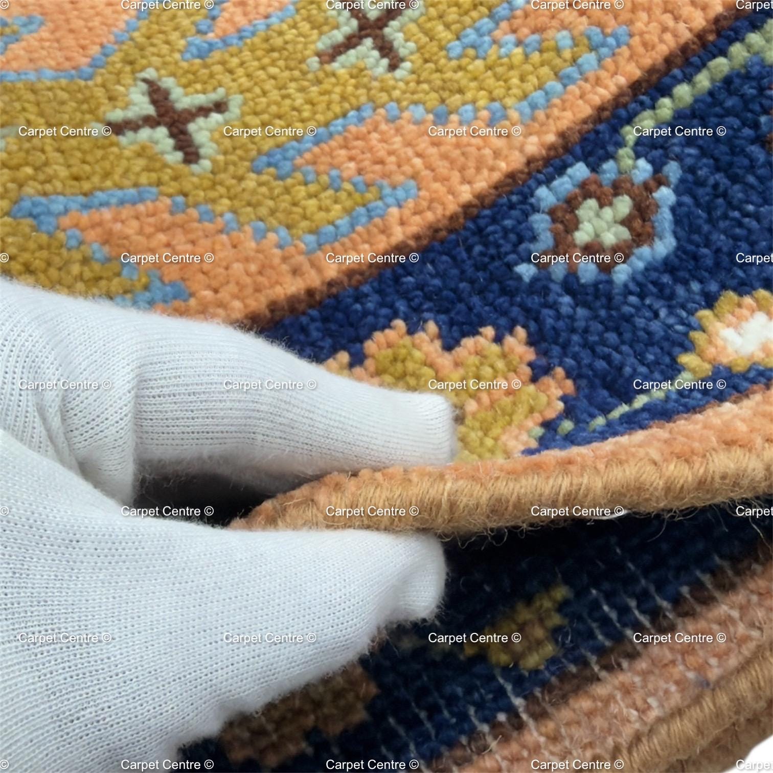 Hand-Knotted Terracotta Oushak Hallway Runner Rug, Handspun Wool Tree of Life, Navy Border