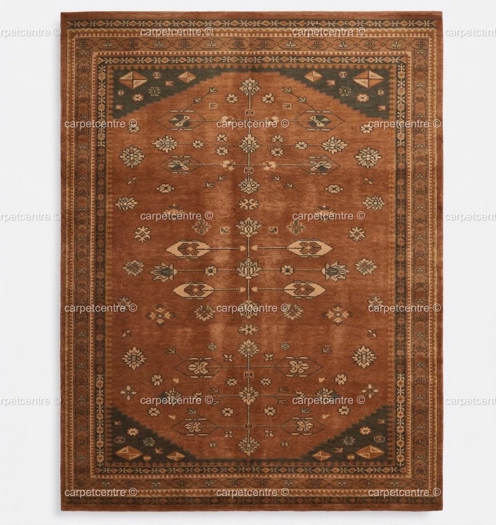 Hand-knotted Wool Oushak Rug: Terracotta Orange, Muted Rust Boho Decor