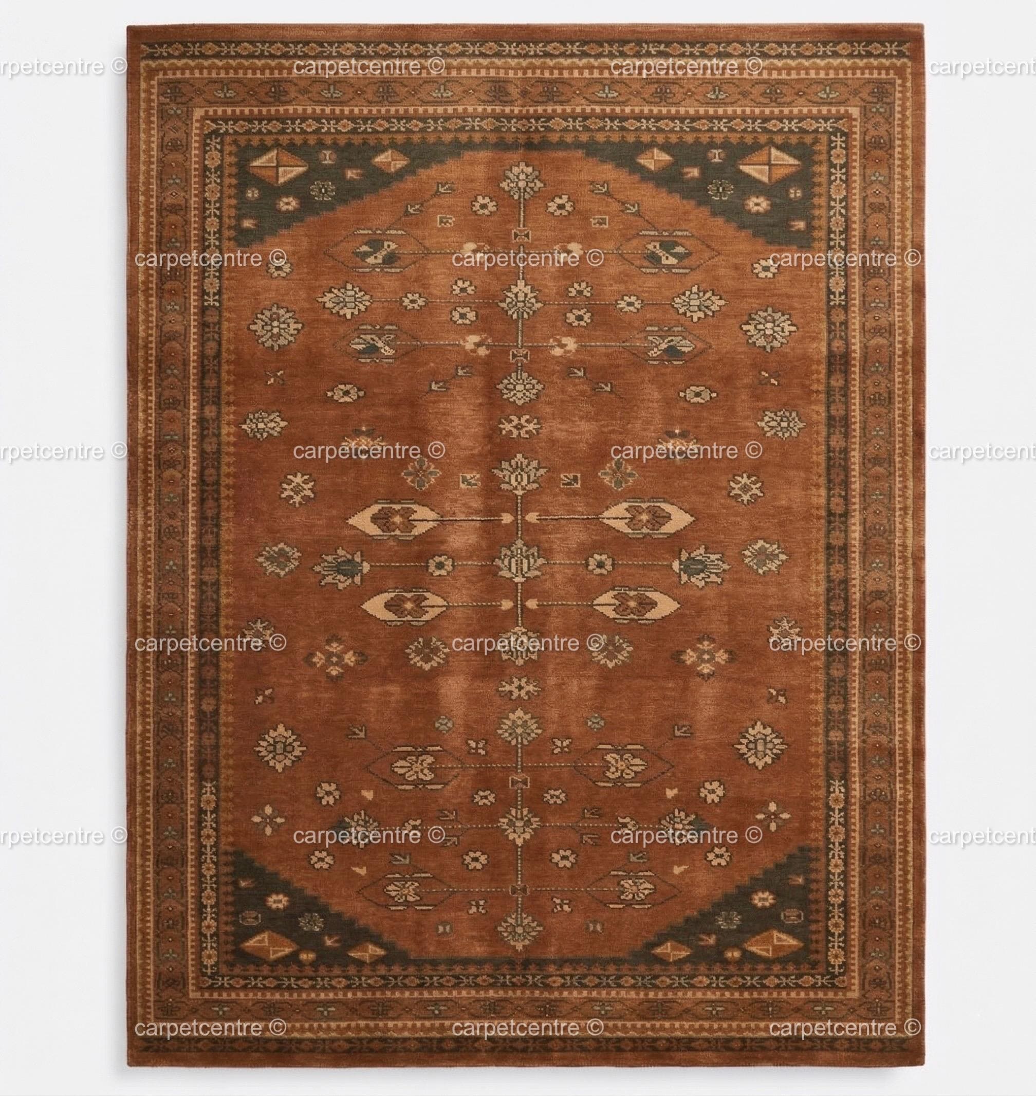 Hand-knotted Wool Oushak Rug: Terracotta Orange, Muted Rust Boho Decor