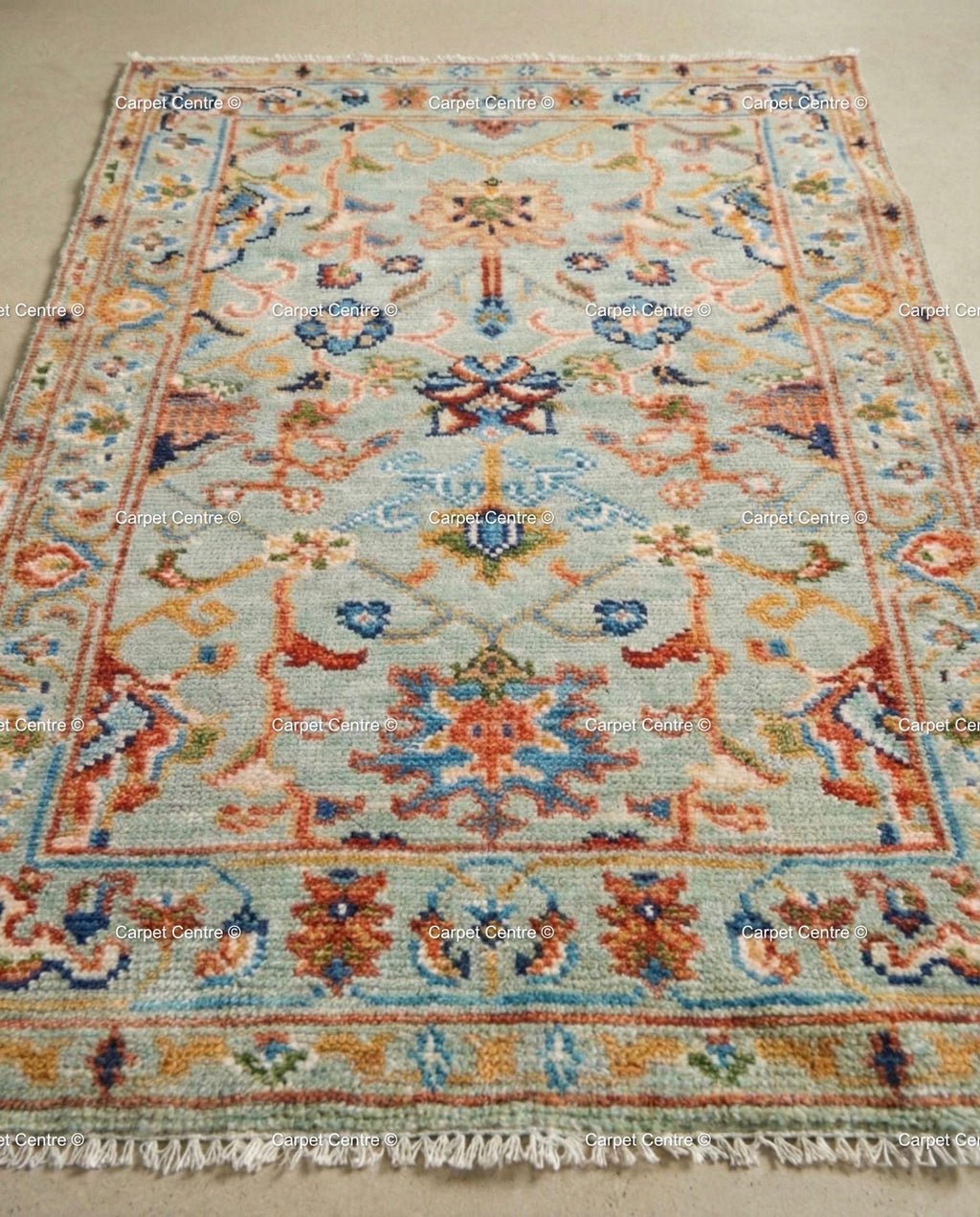 Handmade Light Blue Oushak Rug, Wool Tree of Life Design