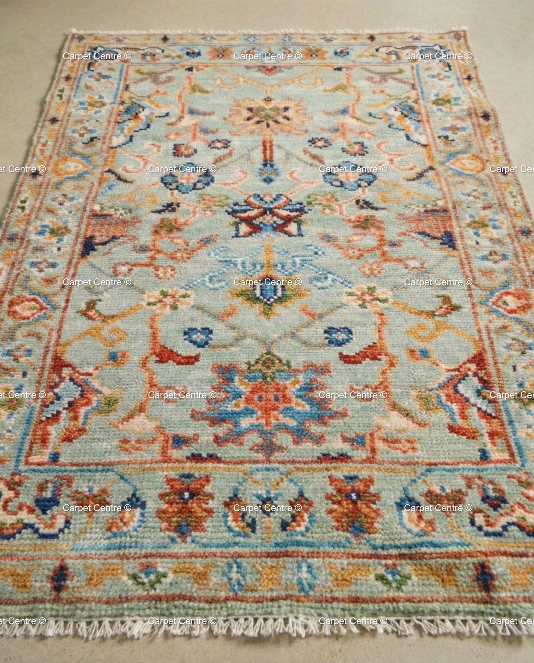 Handmade Light Blue Oushak Rug, Wool Tree of Life Design