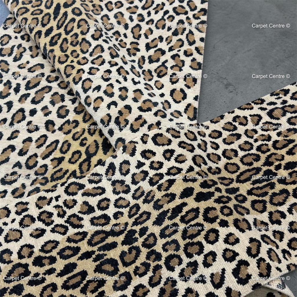 Hand Knotted Wool Leopard Print Oushak Rug, Turkish Knot Animal Area Rug