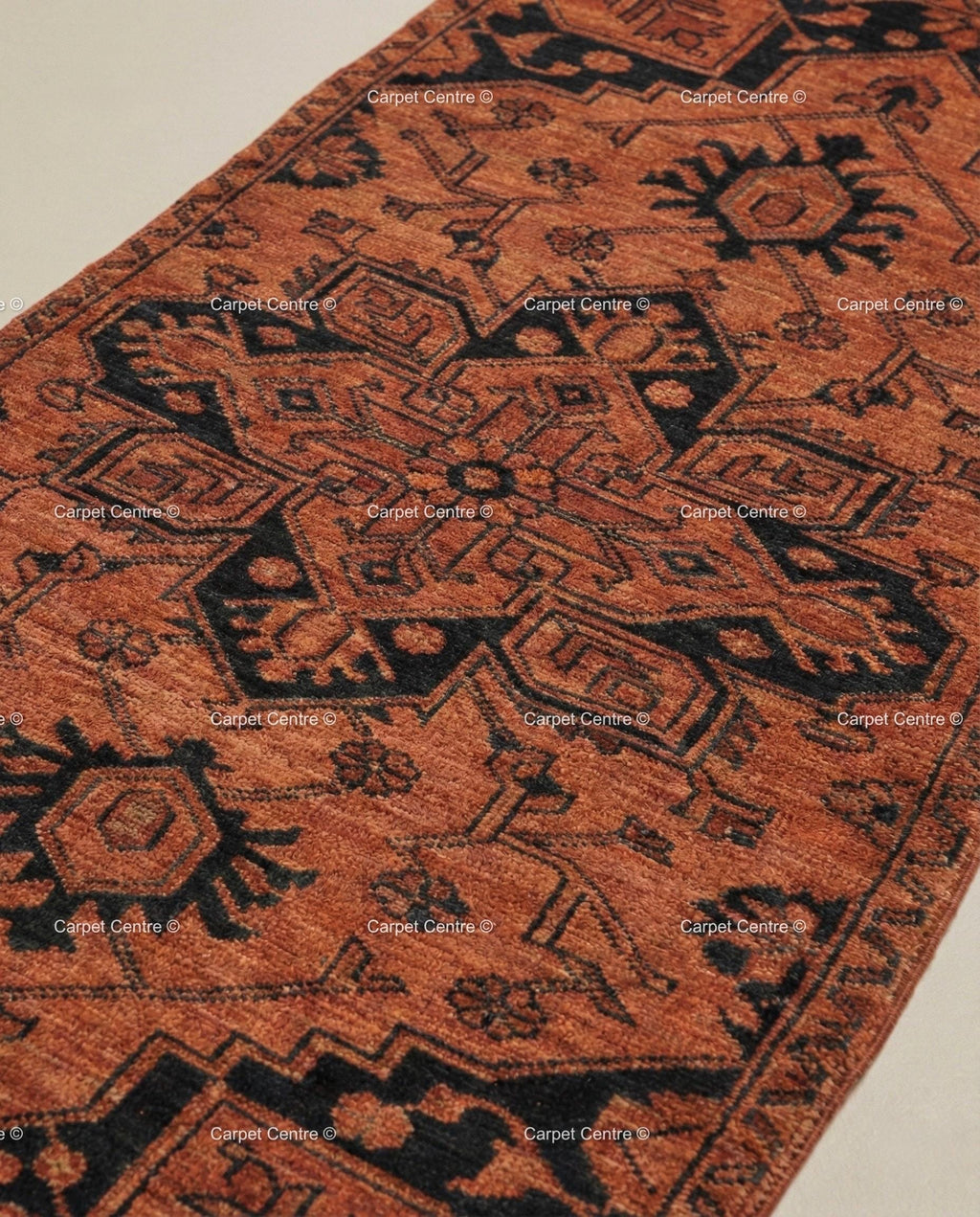 Rust Oushak Runner Rug, Hand-Knotted Wool, Turkish Knot Heriz Style