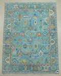 Turquoise Oushak Rug, Hand-Knotted Wool, Southwestern Boho Decor