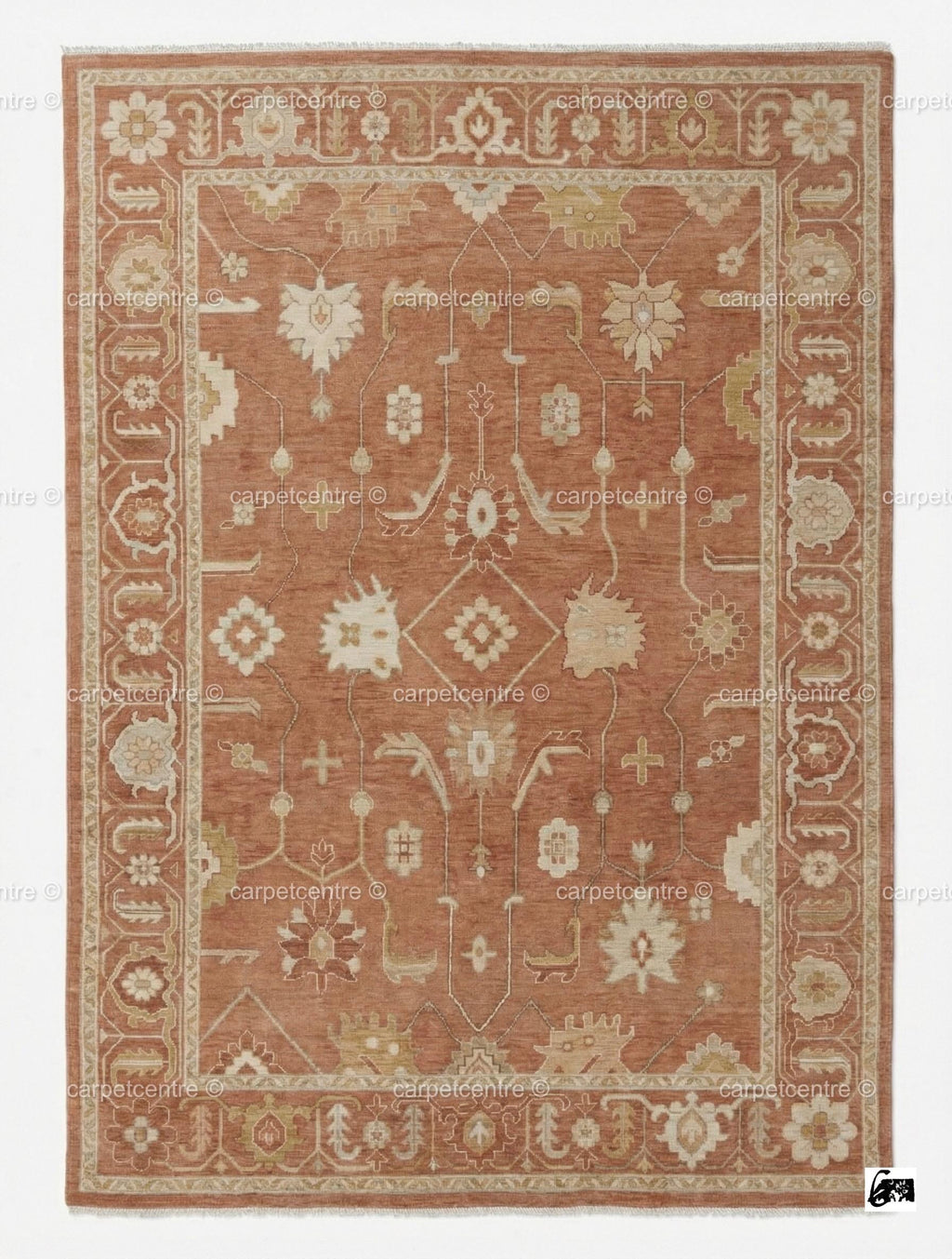 Terracotta Oushak Rug, Muted Rust Vintage Turkish Wool Carpet, Floral Boho Anatolian Home