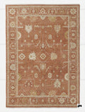 Terracotta Oushak Rug, Muted Rust Vintage Turkish Wool Carpet, Floral Boho Anatolian Home