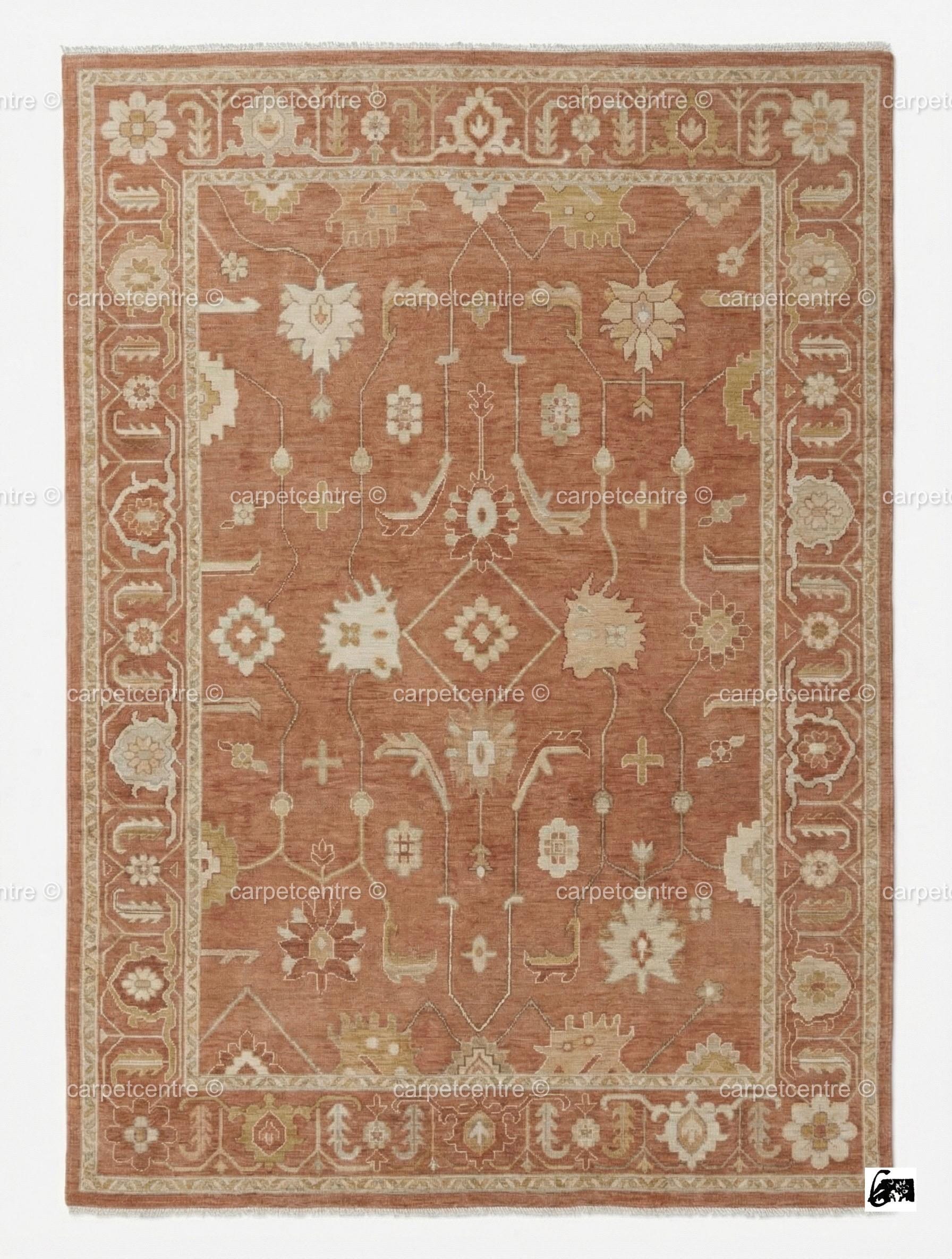 Terracotta Oushak Rug, Muted Rust Vintage Turkish Wool Carpet, Floral Boho Anatolian Home