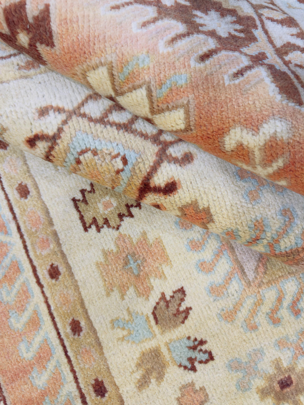 Hand-Knotted Wool Kazak Rug | Tribal Geometric Boho Carpet (7'x5')