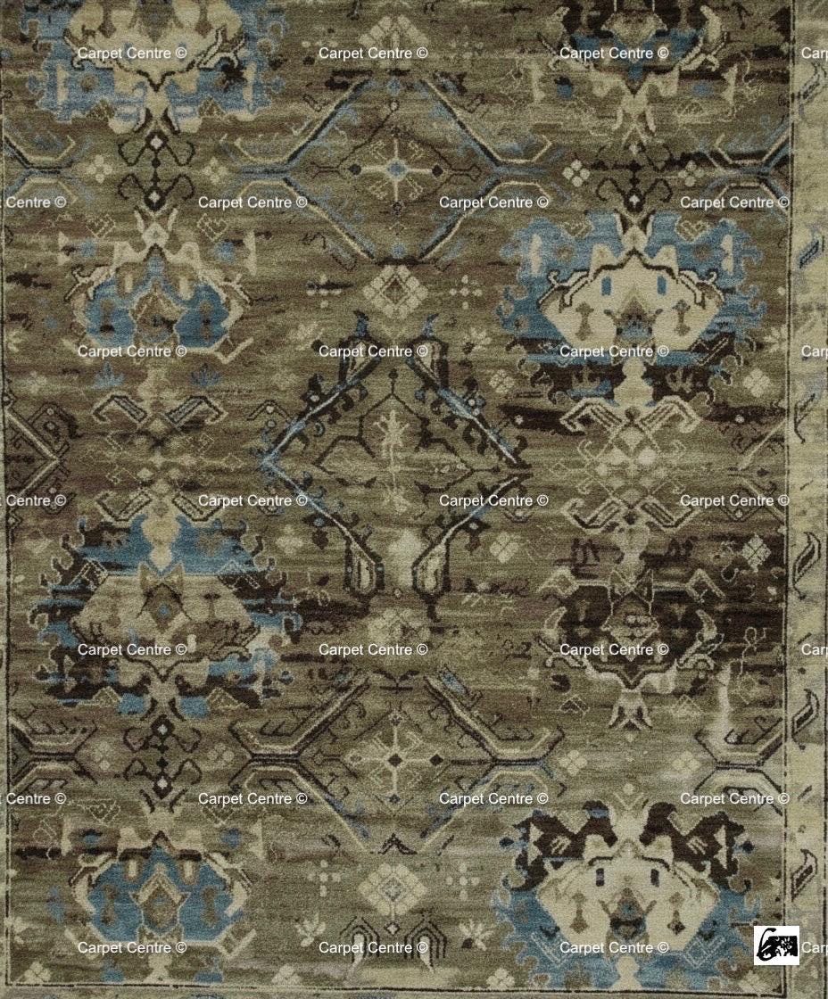 Hand Knotted Turkish Wool Rug, Olive Green Tribal Oushak, 8x10