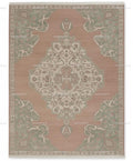Hand Knotted Oushak Rug: Dusty Rose, Sage Green, New Zealand Wool Carpet