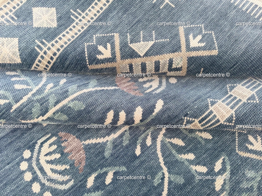 Hand Knotted Wool Oushak Rug, Navy Blue Tribal Floral Area Rug