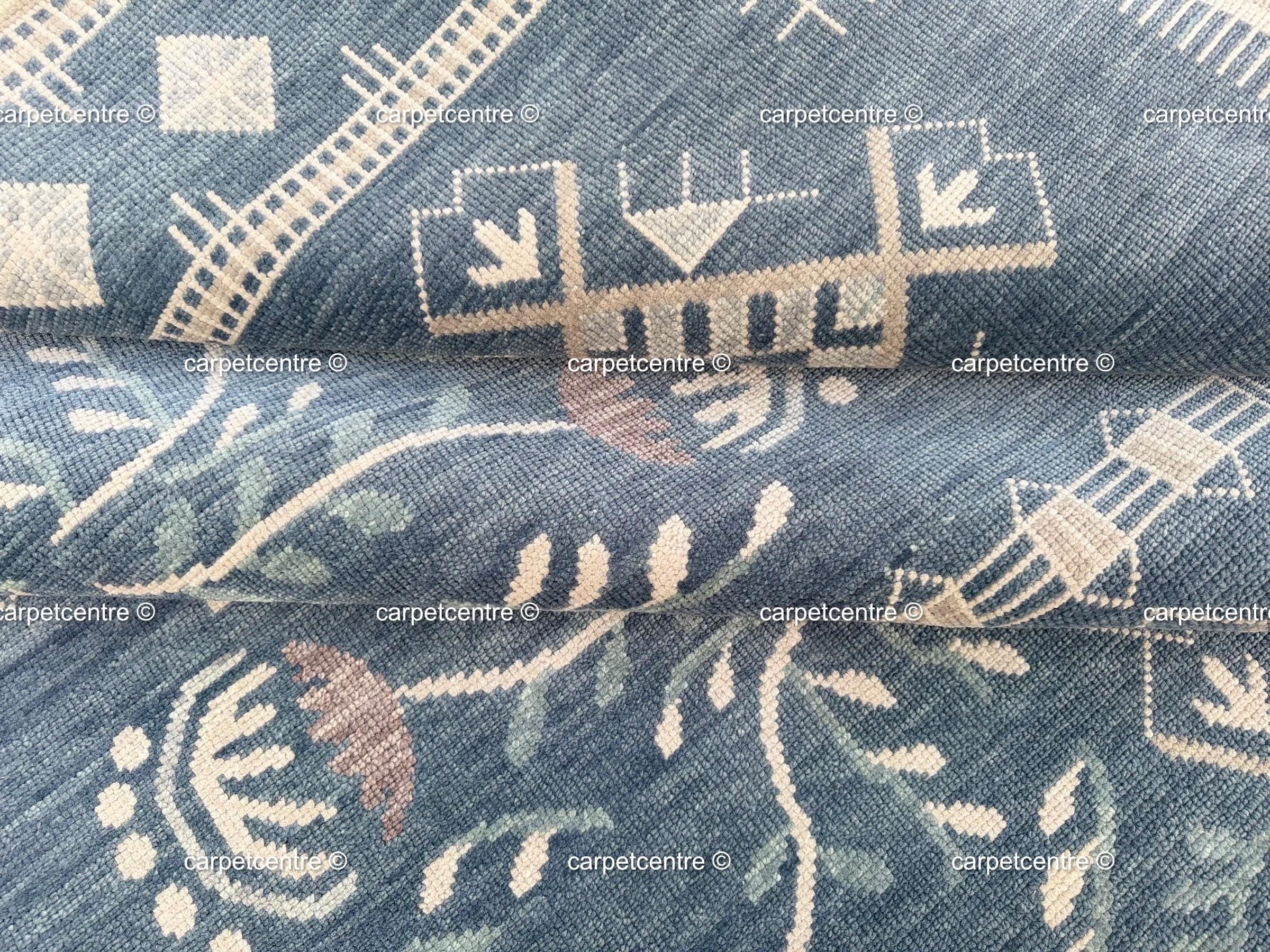 Hand Knotted Wool Oushak Rug, Navy Blue Tribal Floral Area Rug