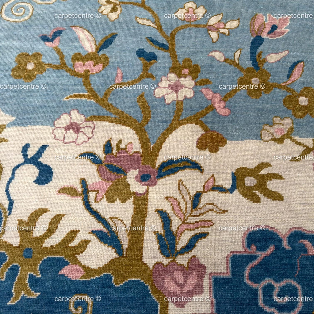 Sky Blue Chinoiserie Wool Rug,8x10 9x12 Hand-Knotted Turkish Living Room Bedroom Decor