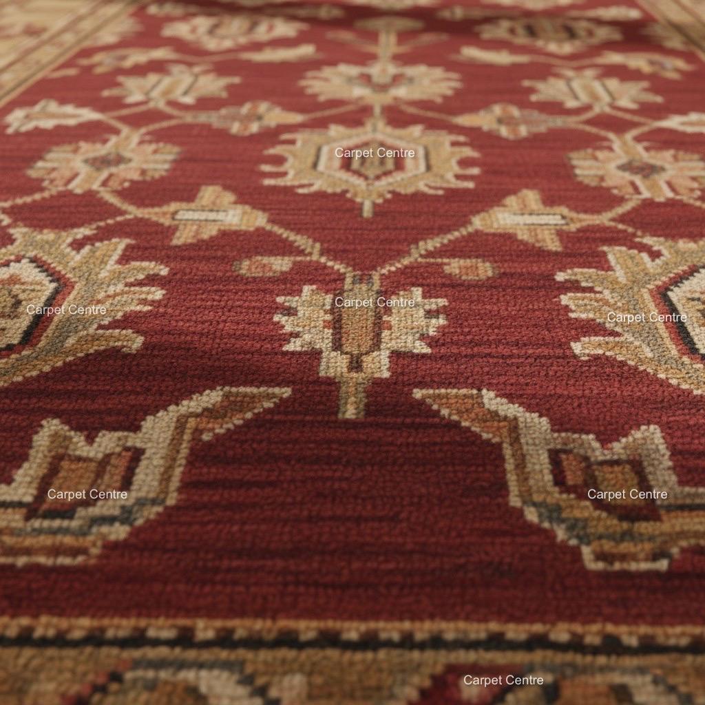 Hand-Knotted Oushak Wool Runner Rug, Wine Red Floral, Custom Size