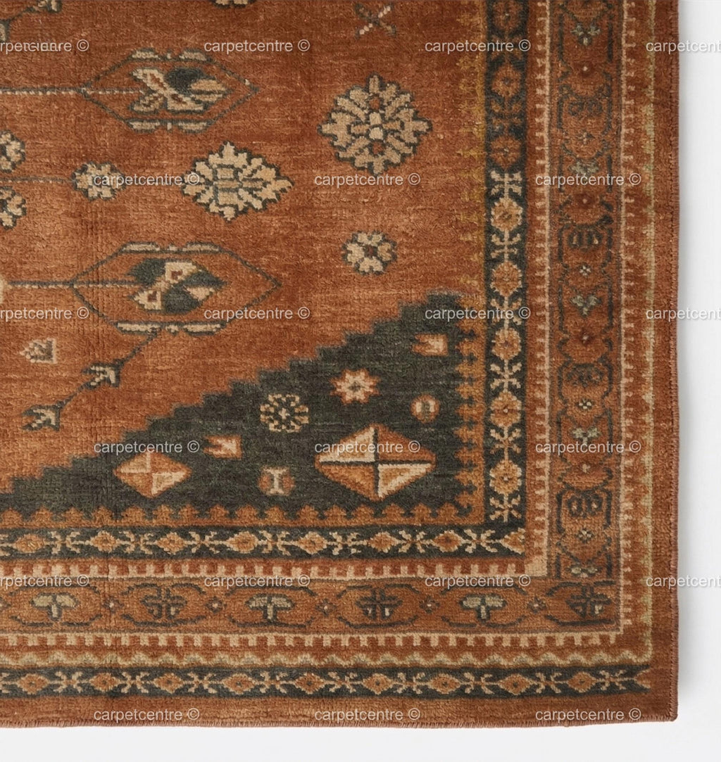 Hand-knotted Wool Oushak Rug: Terracotta Orange, Muted Rust Boho Decor