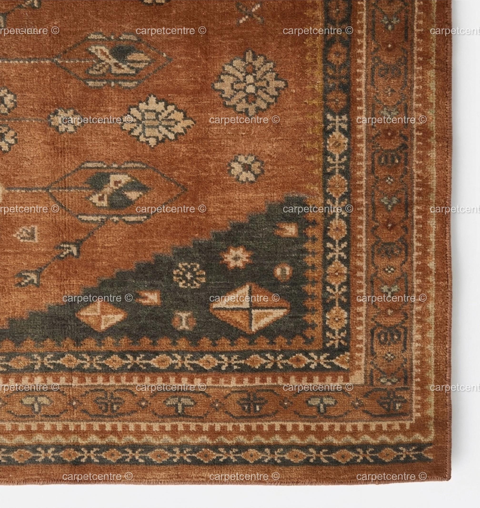 Hand-knotted Wool Oushak Rug: Terracotta Orange, Muted Rust Boho Decor