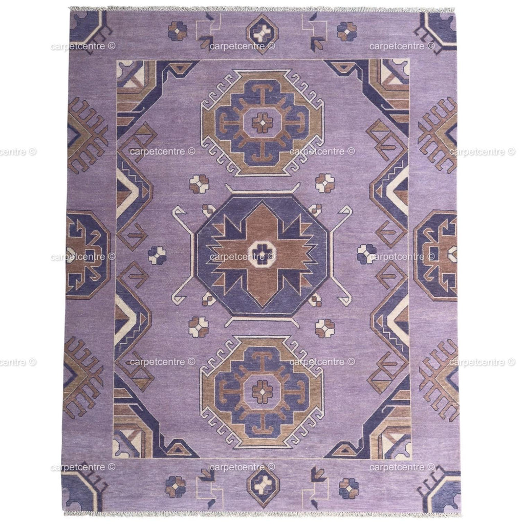 Hand Knotted Wool Oushak Rug, Lavender Lilac Geometric Turkish Carpet, Pastel Boho Nursery Decor