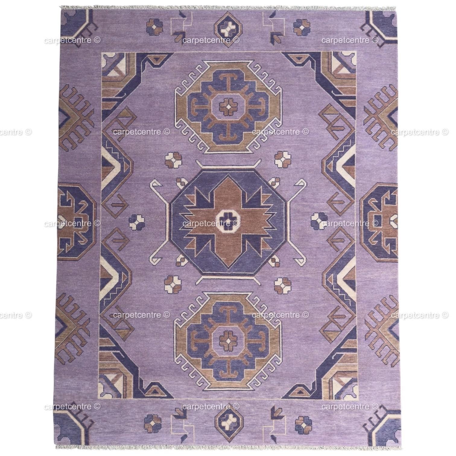 Hand Knotted Wool Oushak Rug, Lavender Lilac Geometric Turkish Carpet, Pastel Boho Nursery Decor
