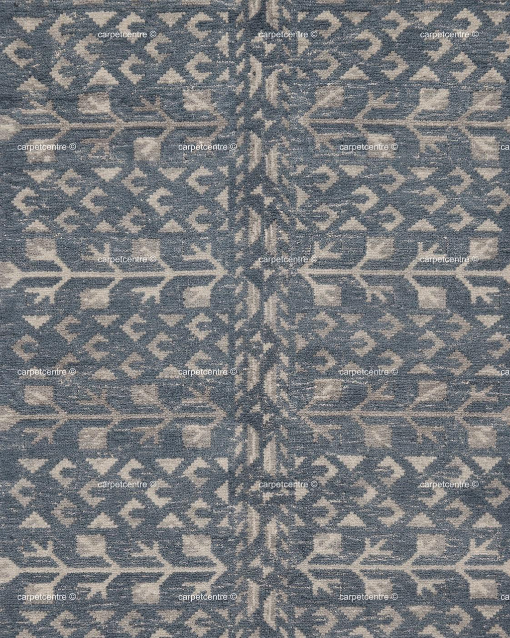 Hand Knotted Oushak Rug: Blue Tribal Wool, Turkish Design, Living Room Area Carpet