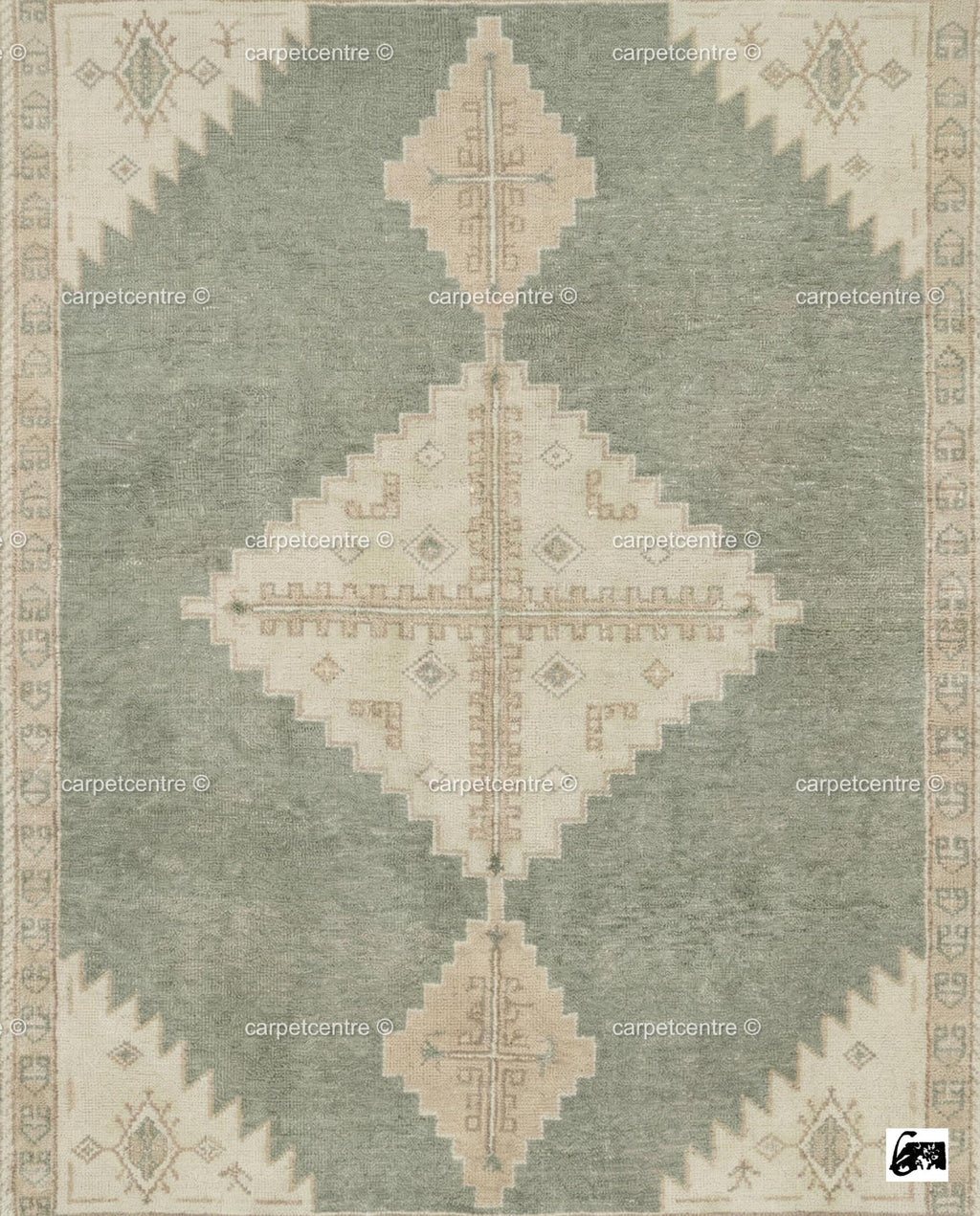 Hand Knotted Wool Rug, Muted Sage Green Pastel Turkish Style Area Rug