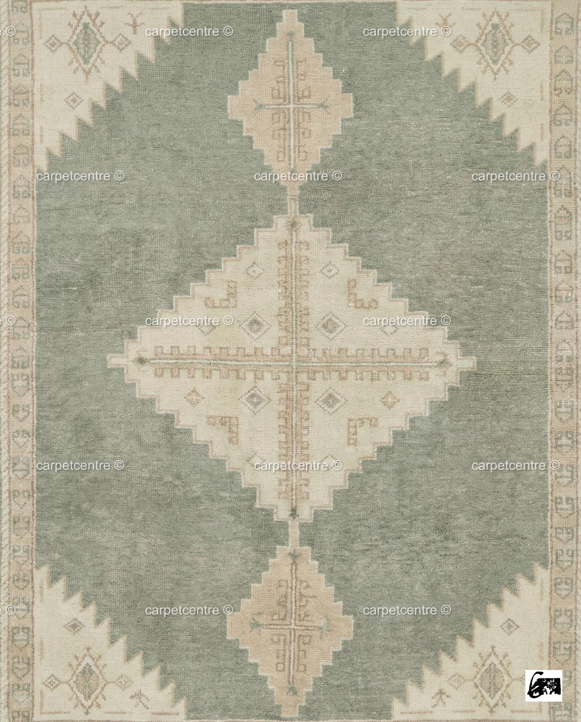 Hand Knotted Wool Rug, Muted Sage Green Pastel Turkish Style Area Rug