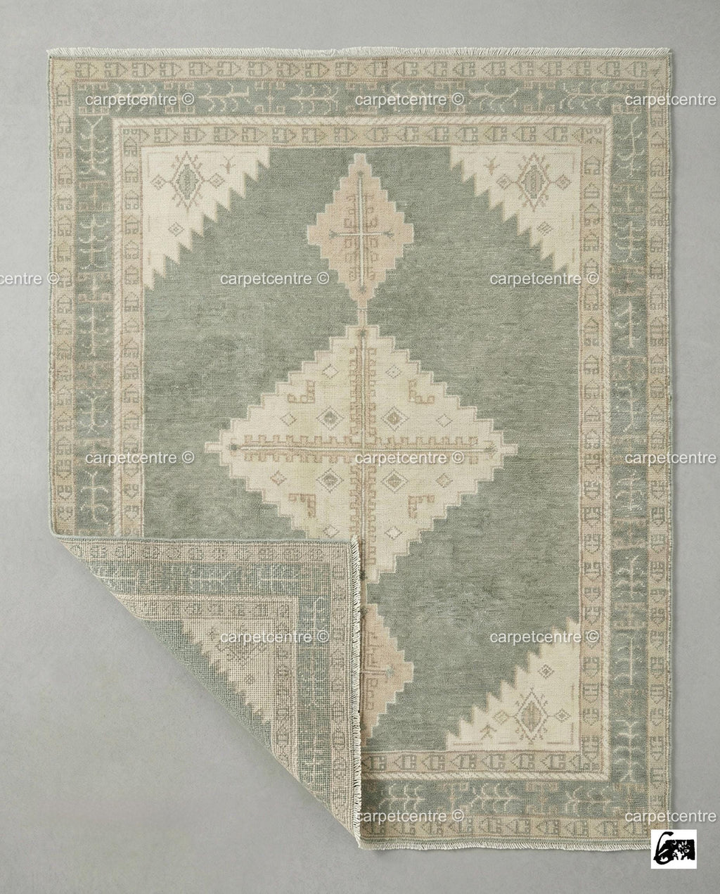 Hand Knotted Wool Rug, Muted Sage Green Pastel Turkish Style Area Rug