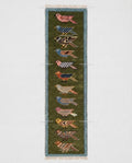 Handmade Wool Runner Rug, Folk Art Bird Design, Olive Green Carpet, Custom Sizes