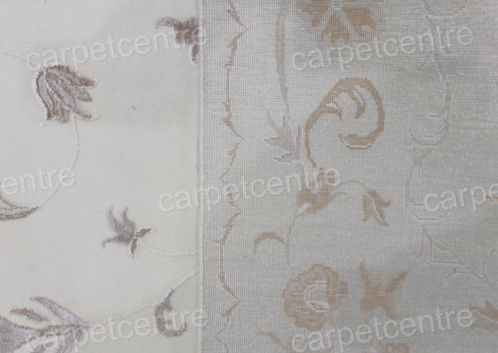 Vintage Floral Wool Area Rug: Handwoven Art Silk 9x6