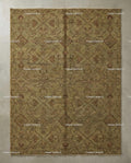 Hand Knotted Wool Oushak Rug, Muted Olive Green Geometric Carpet