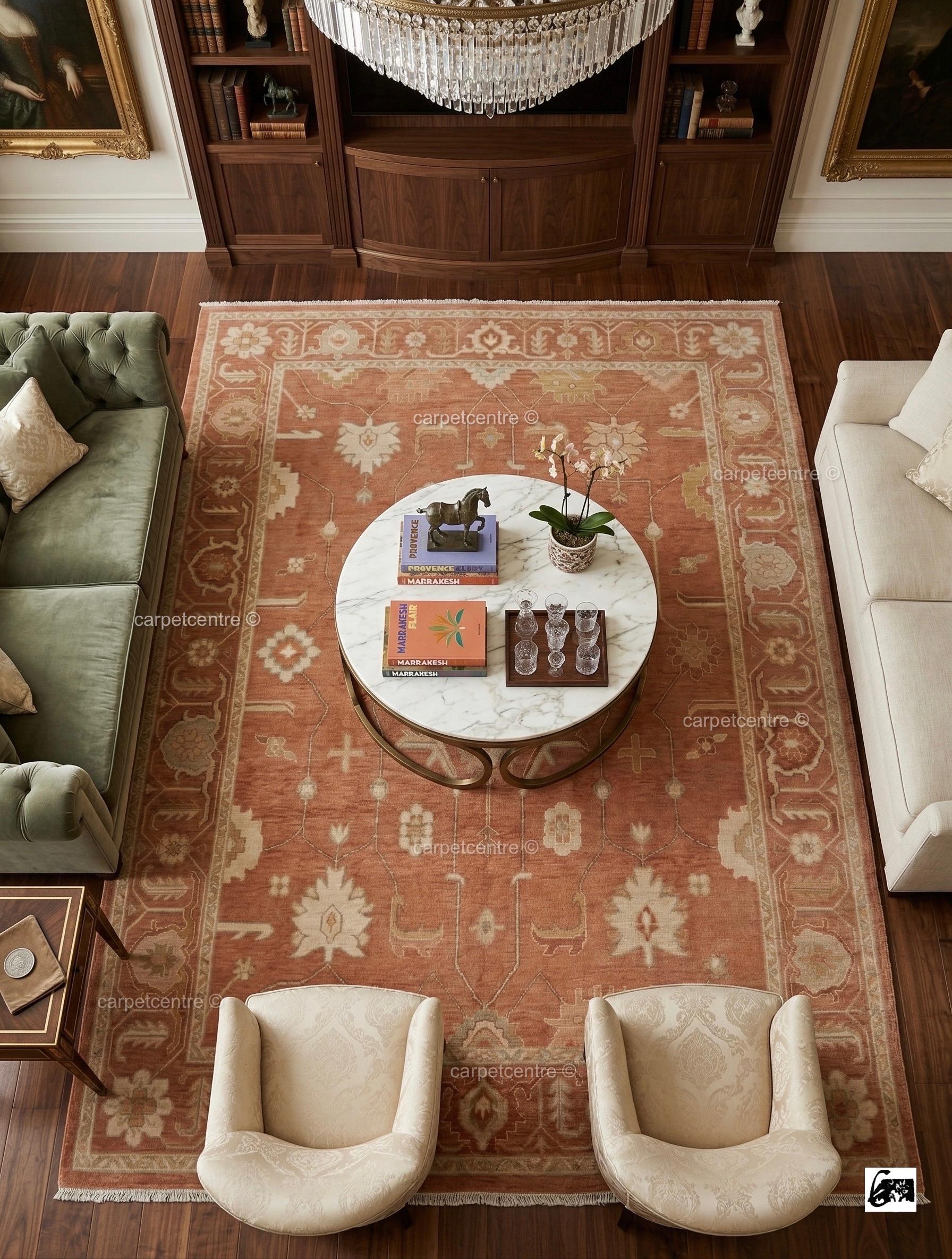 Terracotta Oushak Rug, Muted Rust Vintage Turkish Wool Carpet, Floral Boho Anatolian Home