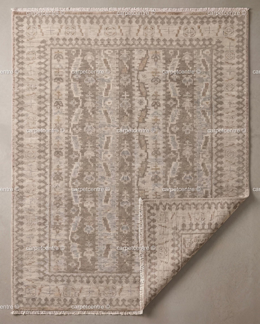 Hand Knotted Wool Oushak Rug, Neutral Beige Anatolian Carpet, Farmhouse Living Room Area Rug