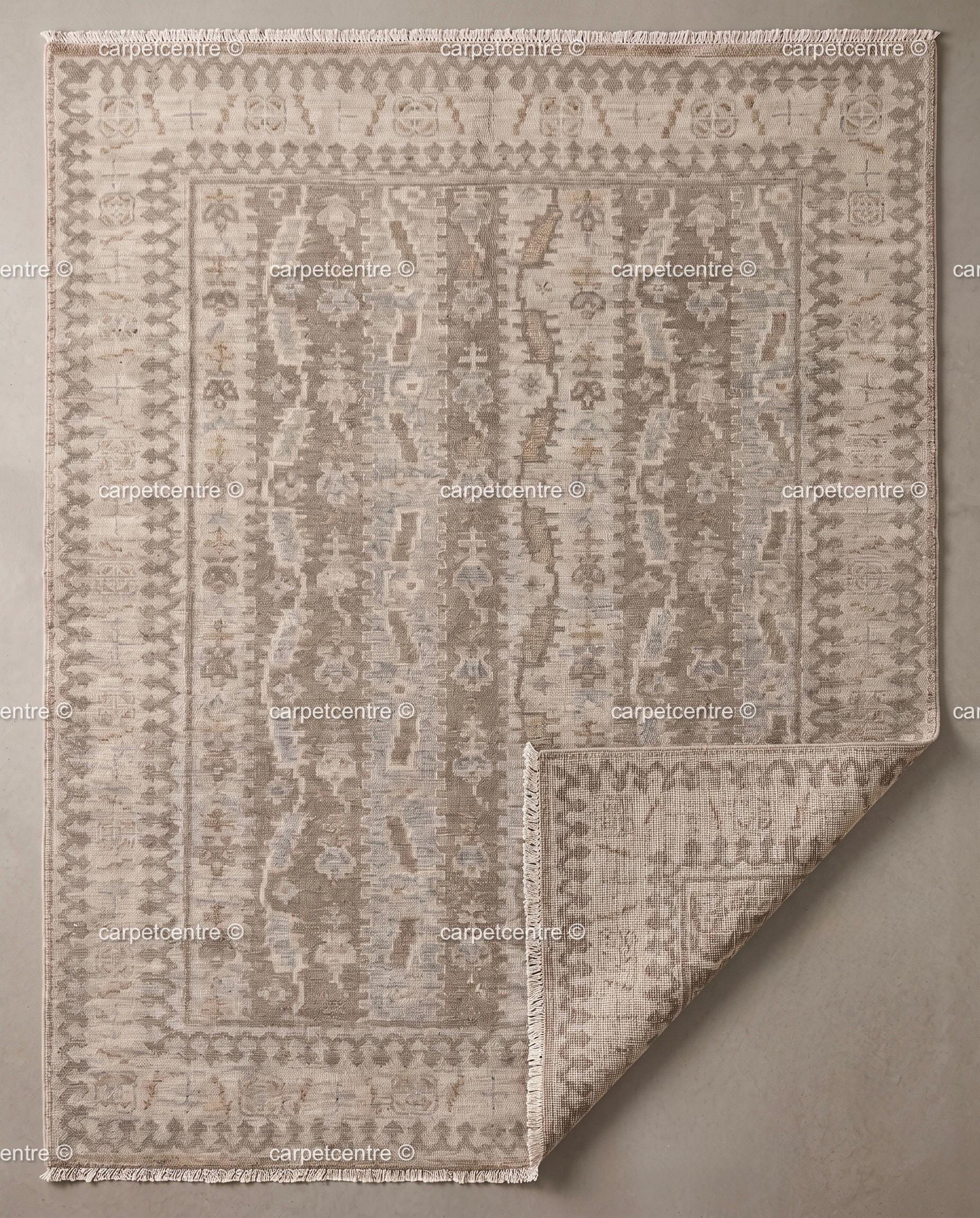Hand Knotted Wool Oushak Rug, Neutral Beige Anatolian Carpet, Farmhouse Living Room Area Rug