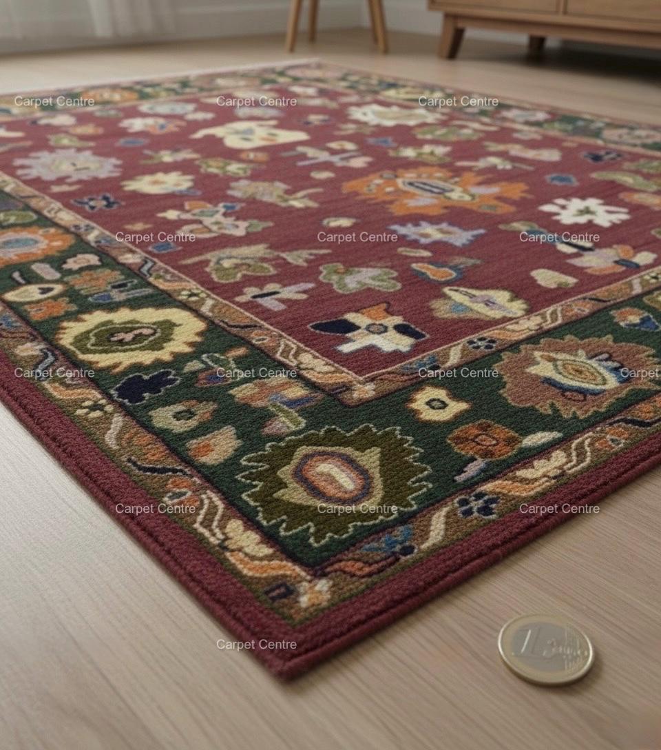 Maroon Oushak Rug, Hand-Knotted Wool Rug, Red and Green, 8x10