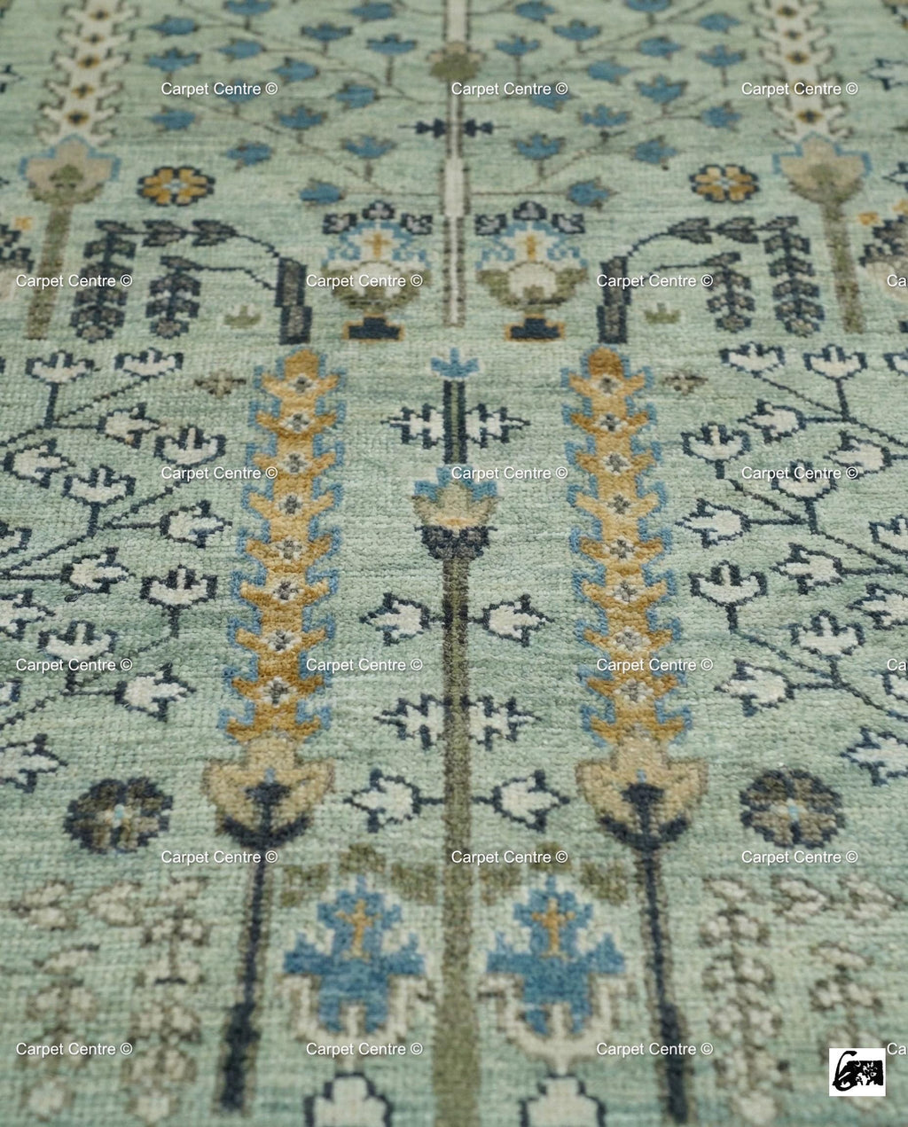 Hand Knotted Wool Oushak Rug – Sage Green Tree of Life Area Rug