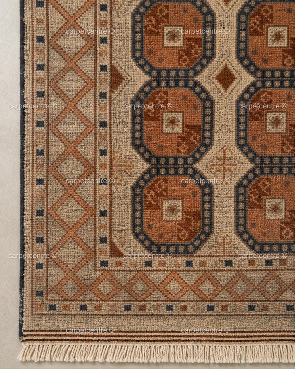 Vintage Oushak Rug, Rust Blue Geometric Hand Knotted Wool Turkish Carpet