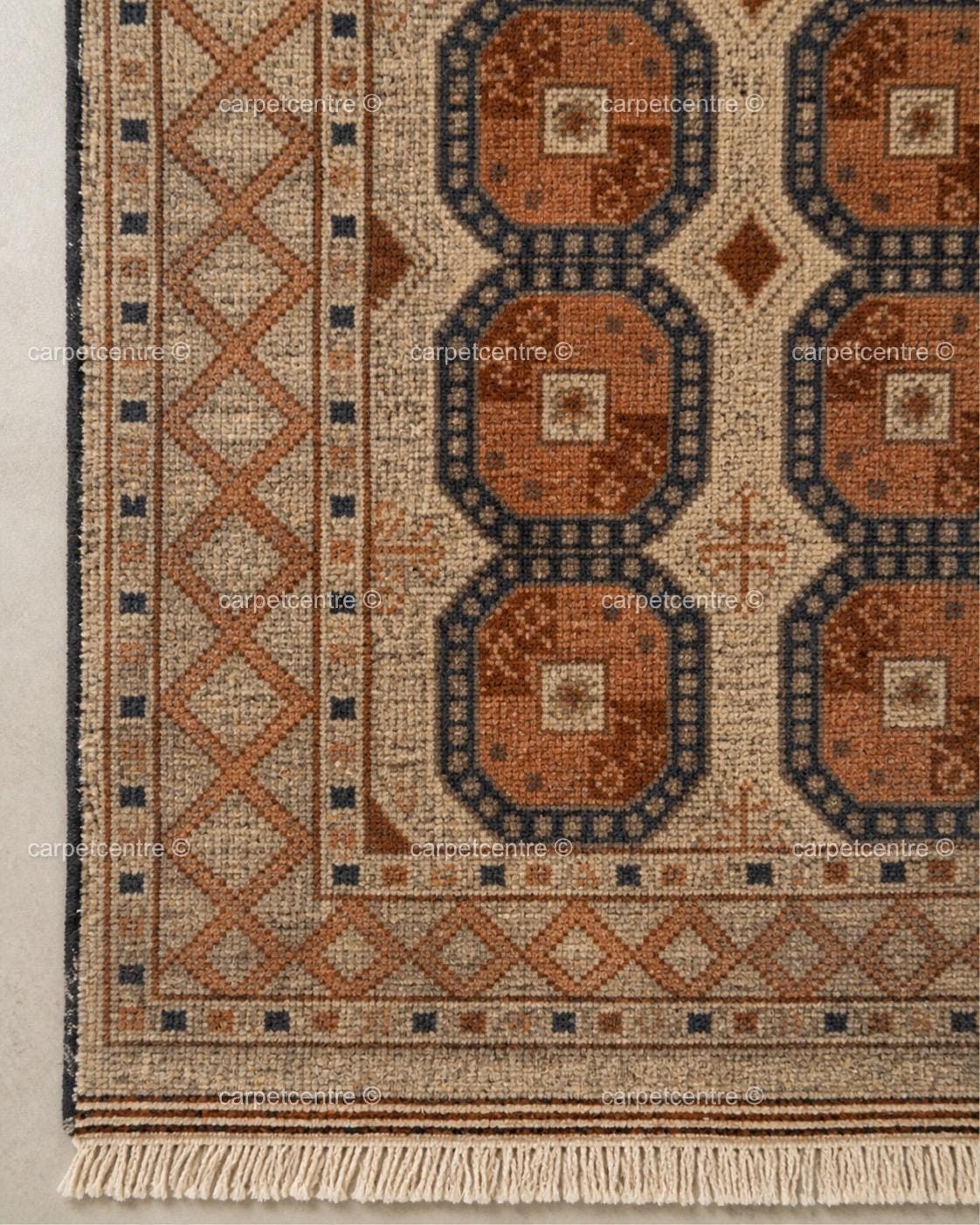 Vintage Oushak Rug, Rust Blue Geometric Hand Knotted Wool Turkish Carpet