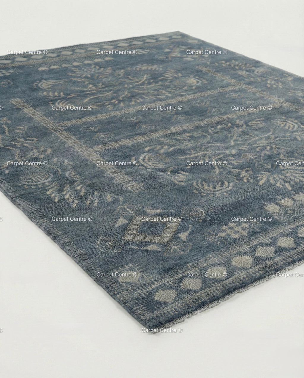 Slate Blue Hand Knotted Oushak Wool Rug, Turkish Vintage Area Carpet