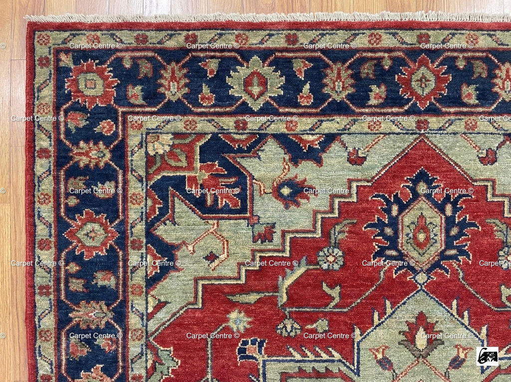 Hand-Knotted Turkish Wool Oushak Rug, Red Heriz Medallion