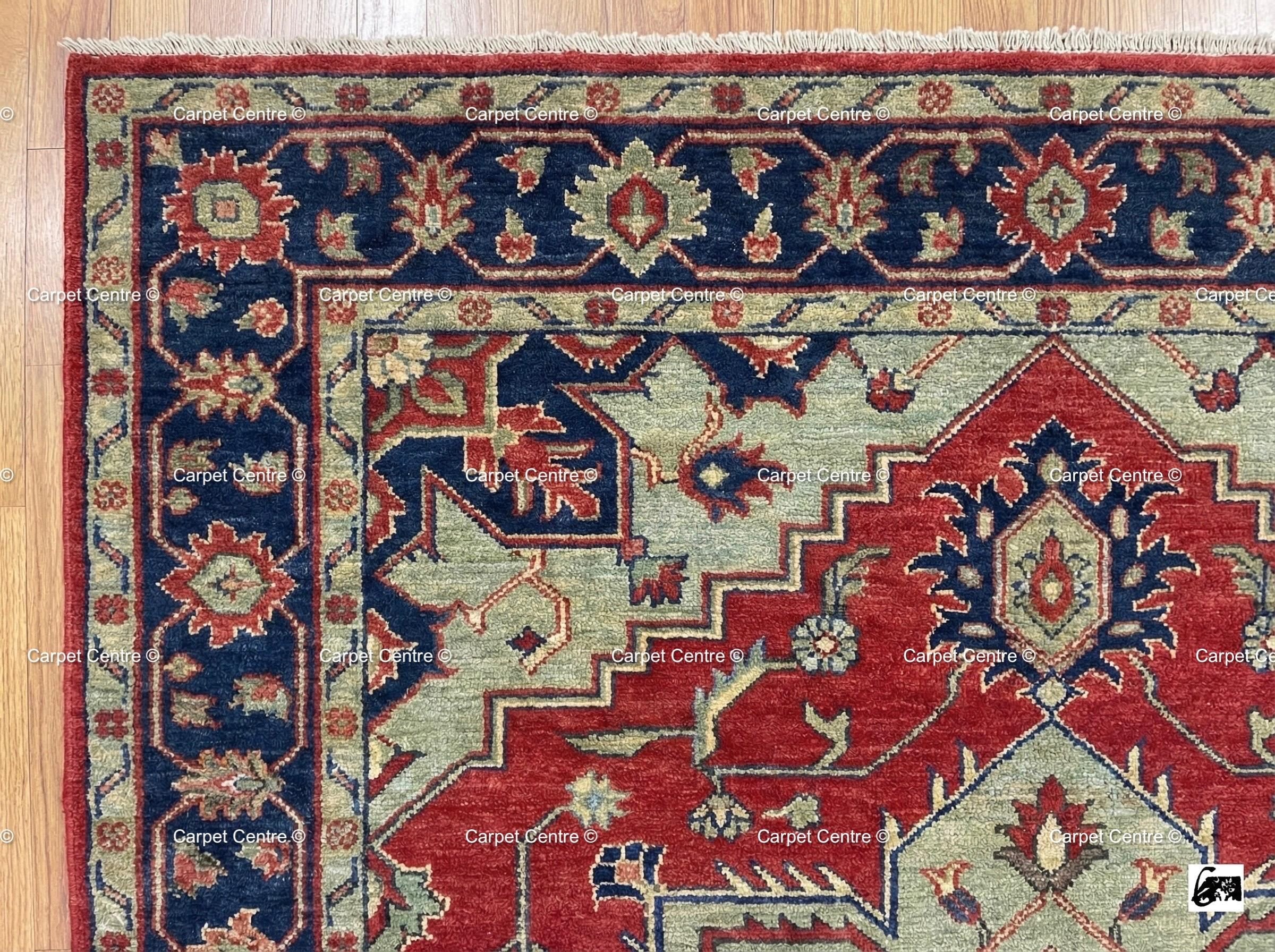 Hand-Knotted Turkish Wool Oushak Rug, Red Heriz Medallion