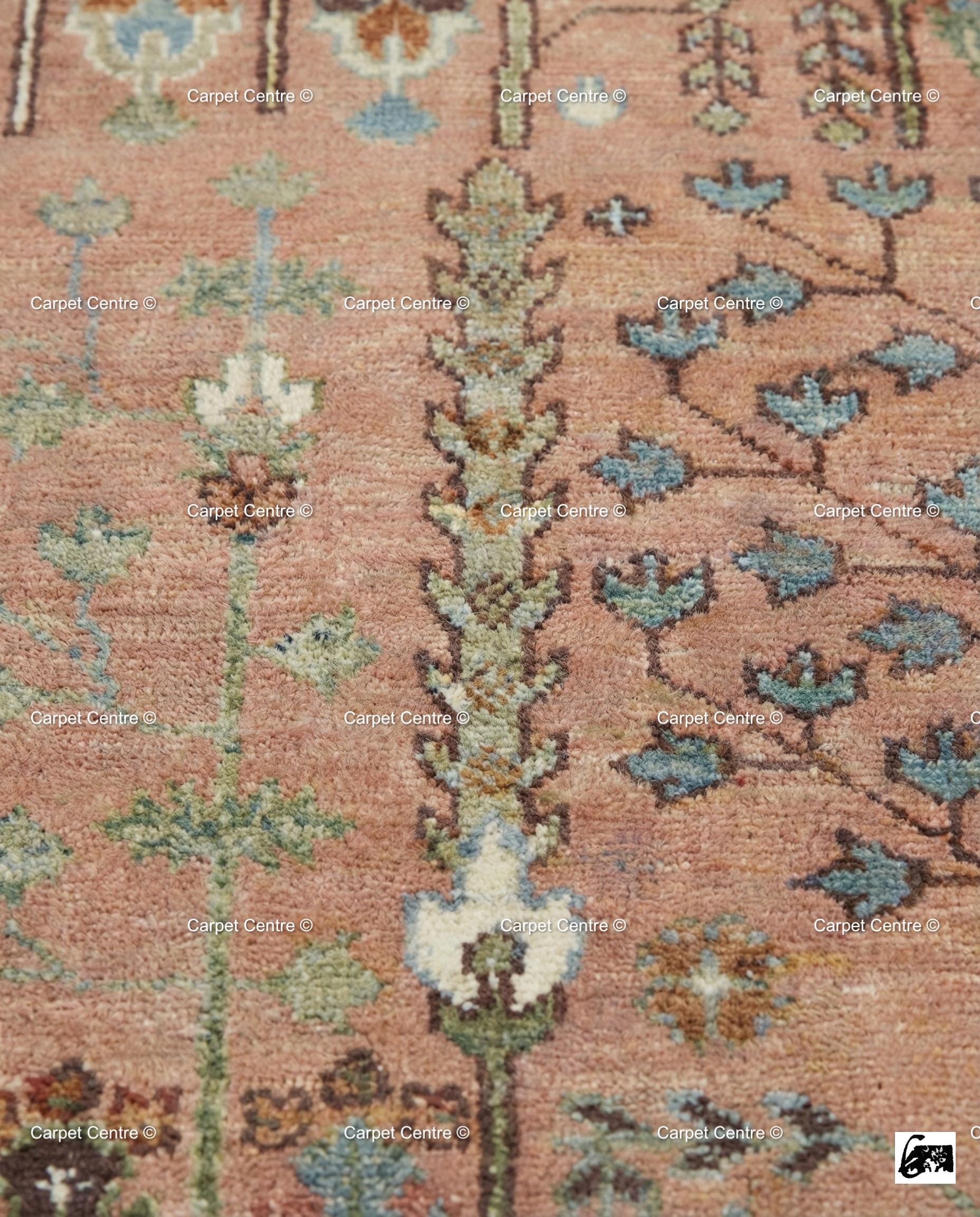 Handmade Oushak Wool Rug – Terracotta Coral, Tree of Life Design