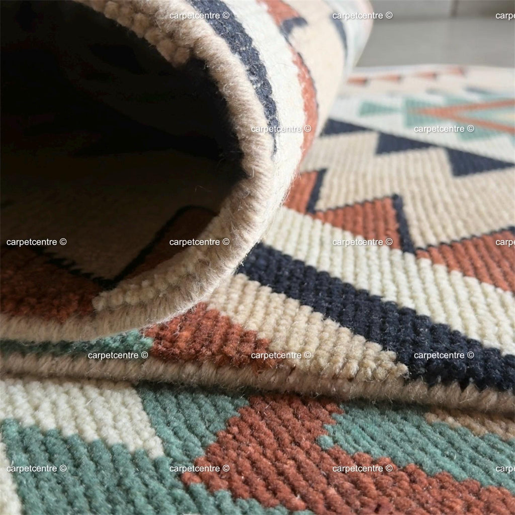 Southwestern Geometric Oushak Runner Rug | Earth Tone Tribal Hallway Carpet