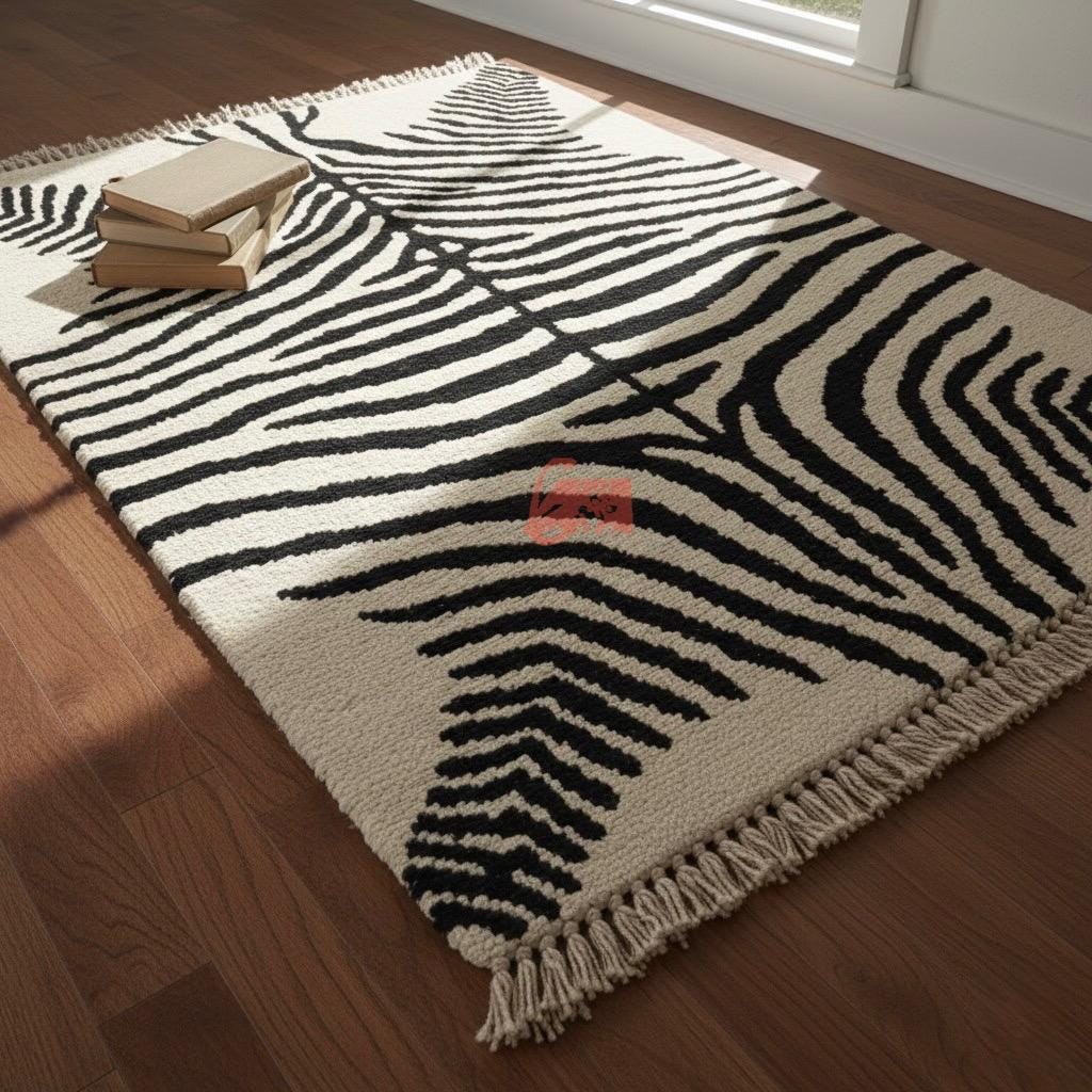 Hand-Knotted Wool Zebra Print Rug, Modern Statement Rug