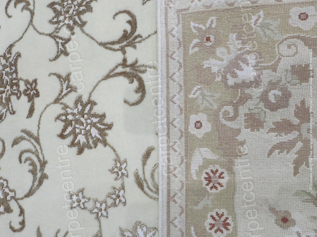 Hand Knotted Beige Persian Wool Rug | Art Silk Floral, 7'11" x 5'8"