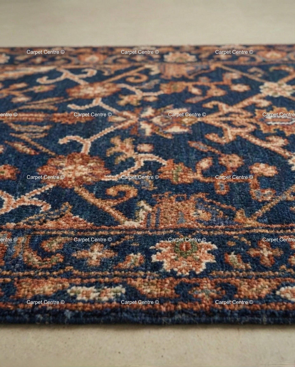 Hand Knotted Navy Blue Oushak Wool Rug, Rustic Floral Entryway Mat