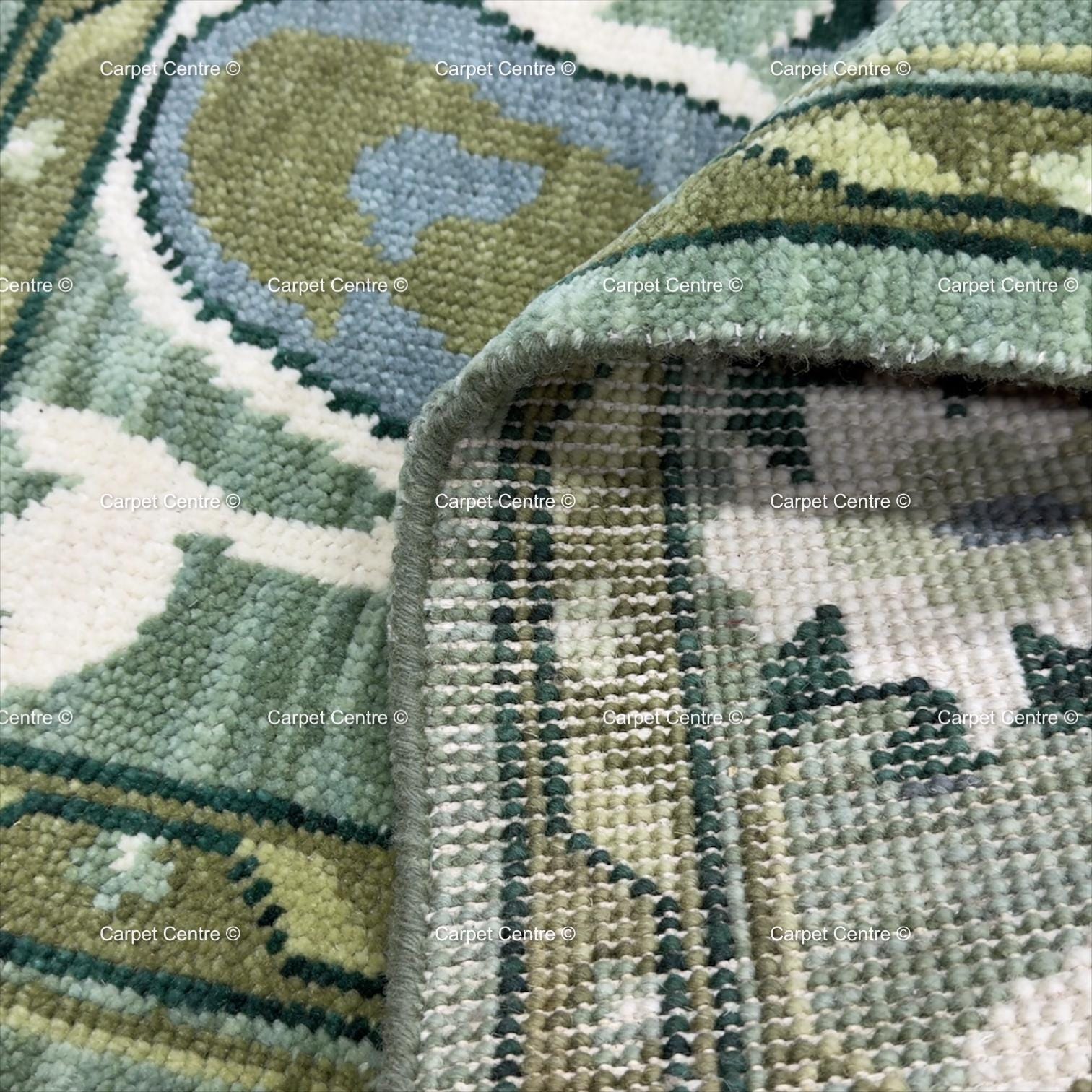 Hand-Knotted Oushak Rug, Emerald Sage Green Floral Medallion, Handspun Wool Area Rug