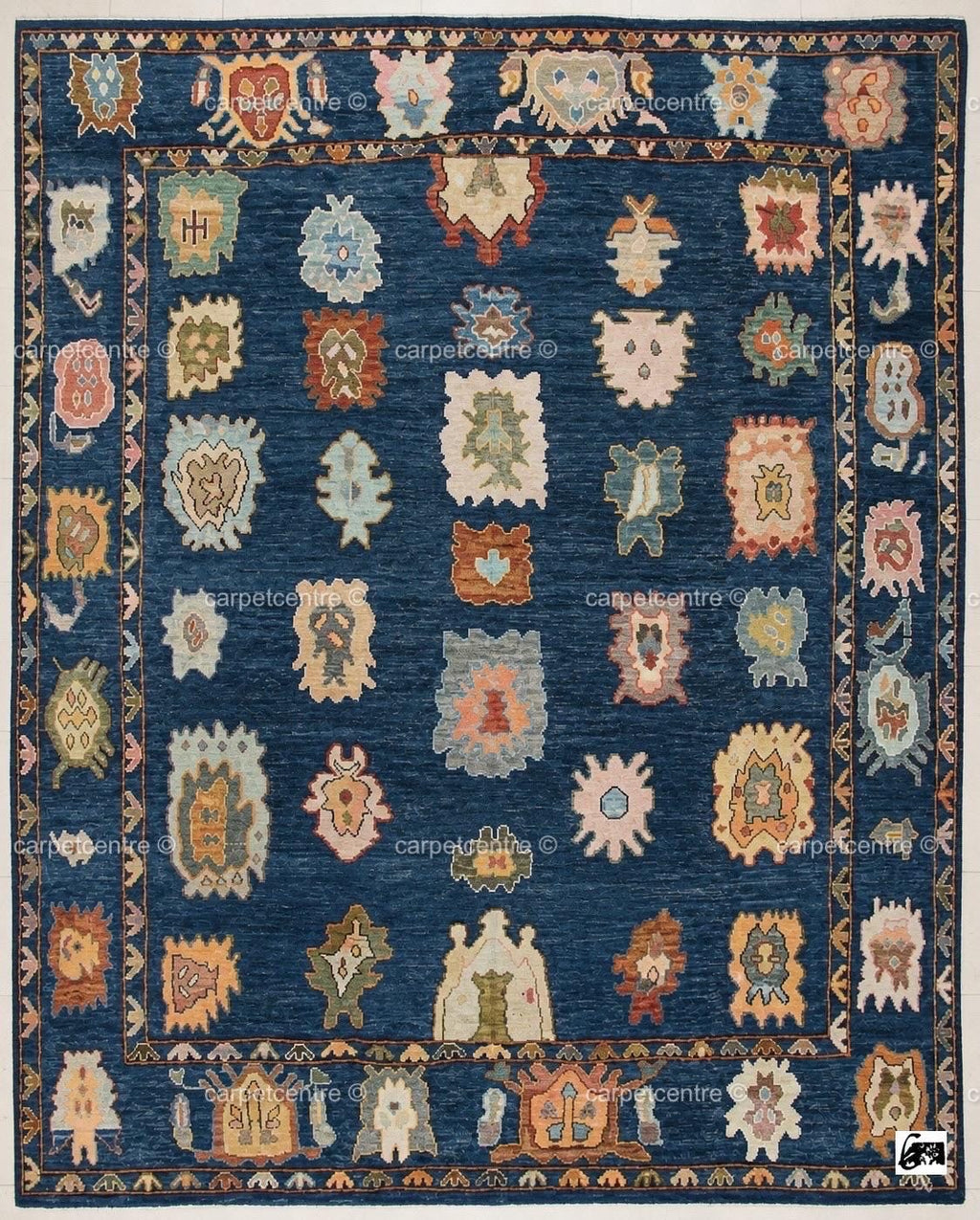 Navy Blue Oushak Rug | Hand-Knotted Wool Tribal Area Rug