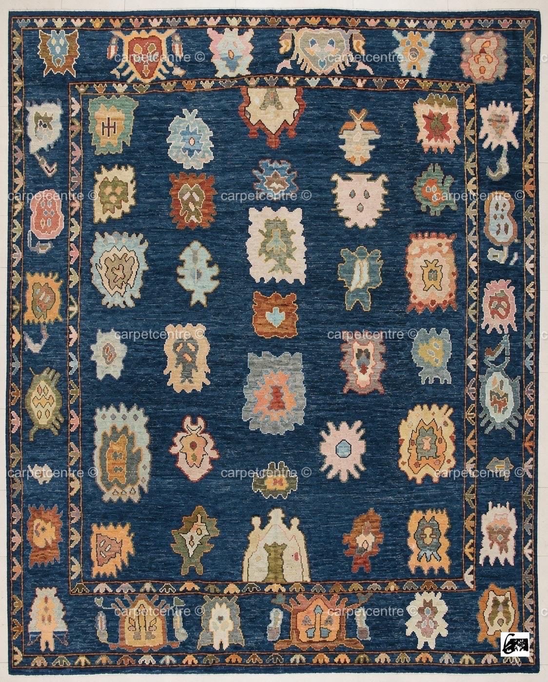 Navy Blue Oushak Rug | Hand-Knotted Wool Tribal Area Rug