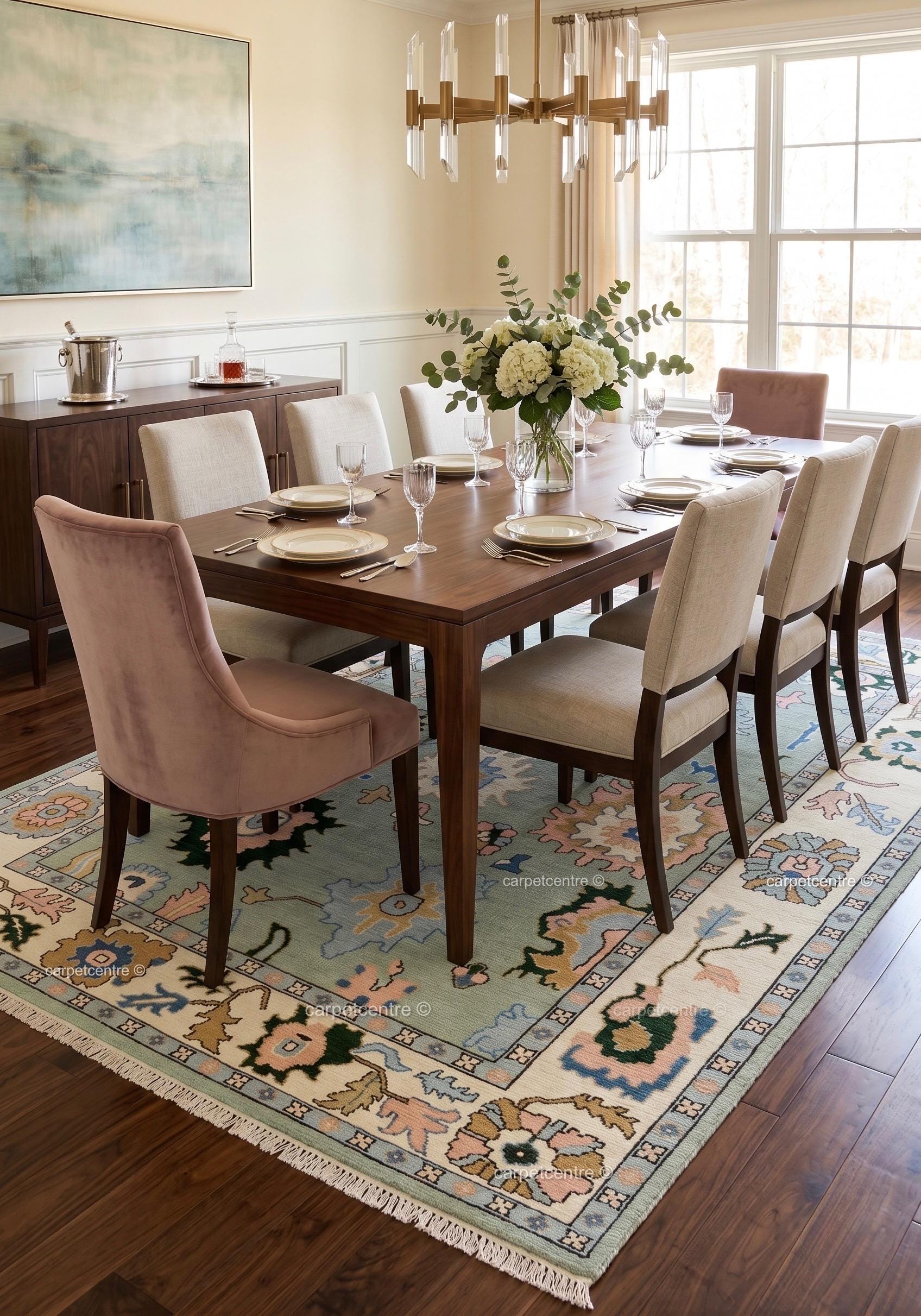 Hand Knotted Wool Oushak Rug, Muted Floral Vintage Style Turkish Area Rug