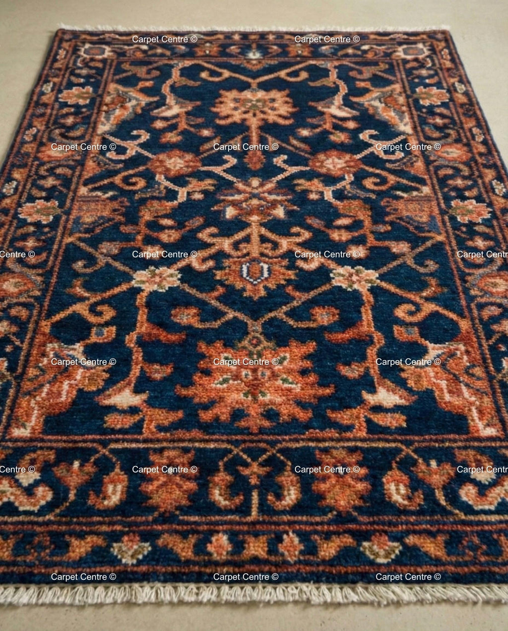 Hand Knotted Navy Blue Oushak Wool Rug, Rustic Floral Entryway Mat
